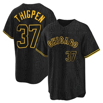 Replica Bobby Thigpen Men's Chicago White Sox Black Snake Skin City Jersey