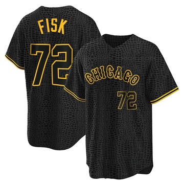 Replica Carlton Fisk Men's Chicago White Sox Black Snake Skin City Jersey