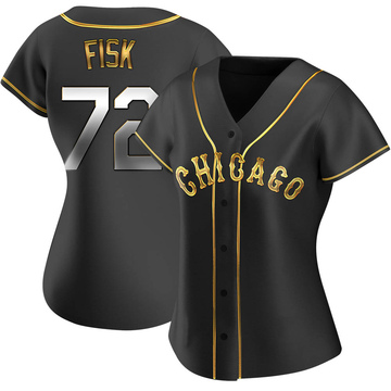 Replica Carlton Fisk Women's Chicago White Sox Black Golden Alternate Jersey